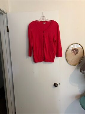 GAP Bright Red Button-Front V-Neck Cardigan